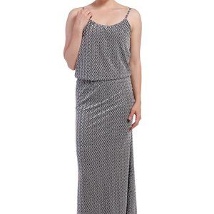 Women's Velvet Burnout Blouson Maxi Dress - Silver Waves Cocktail Evening Dress